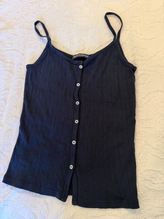Brandy Melville Tops - Brandy Melville Navy Pointelle Button-Front Camisole Tank Top